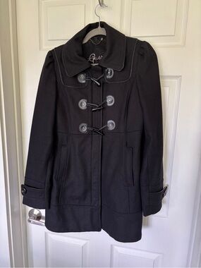 Guess Black Toggle Wool Pea Coat